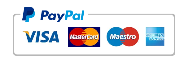 Medios de pago seguros: PayPal, Visa, Mastercard, Maestro, American Express